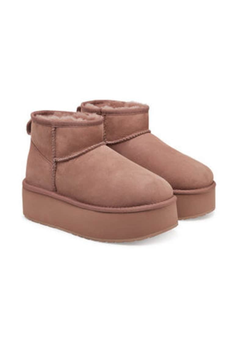 Oferte la Ghete de zapada pentru femei -  piele naturala - roz - captuseala din merinos - platforma robusta - Roz