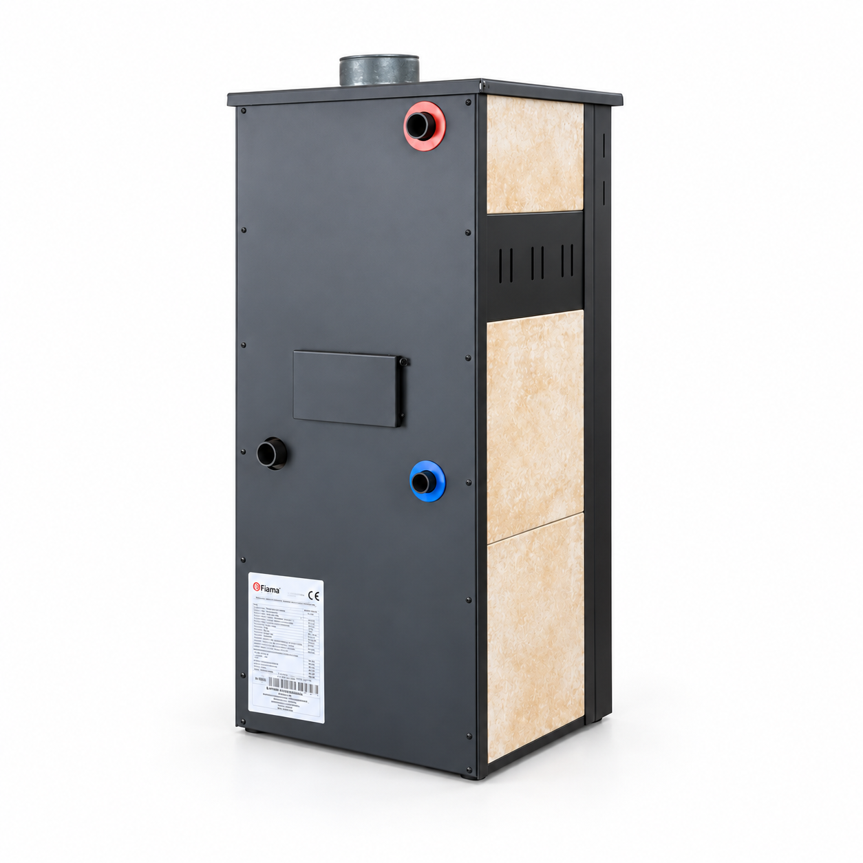 Oferte la Pachet incalzire si apa calda pentru 3 camere Termosemineu pe lemne brichete si carbune Fornello Roma E Ivory 22 kW 49x45x103 cm teava boiler termoelectric 100l vas expansiune pompa circulatie kit evacuare calorifere si fitinguri