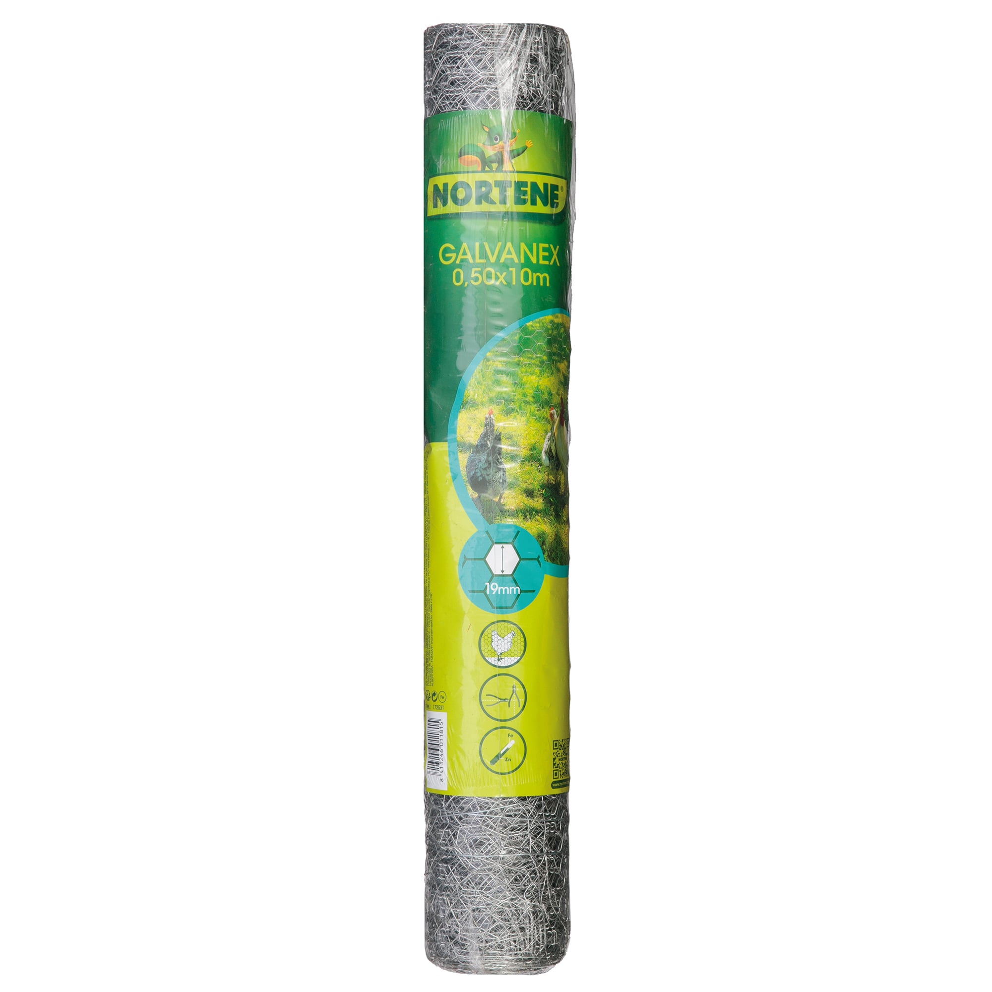 Plasa de gard triplu impletita Nortene Galvanex 19, zincata, rola, grosime fir 0.7 mm, 19 x 19 mm, 0.5 x 10 m