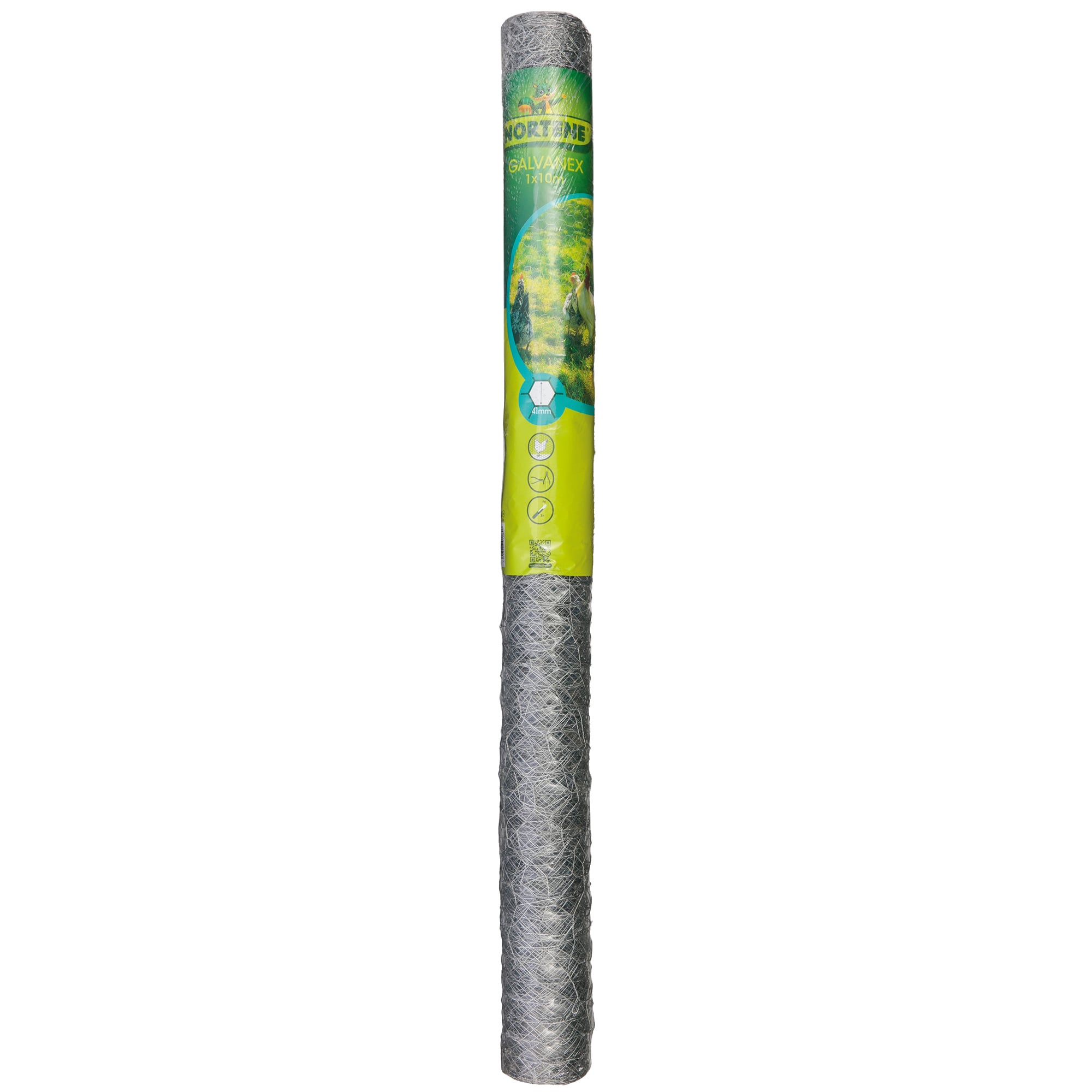 Plasa de gard triplu impletita Nortene Galvanex 41, zincata, rola, grosime fir 0.8 mm, 41 x 41 mm, 1 x 10 m