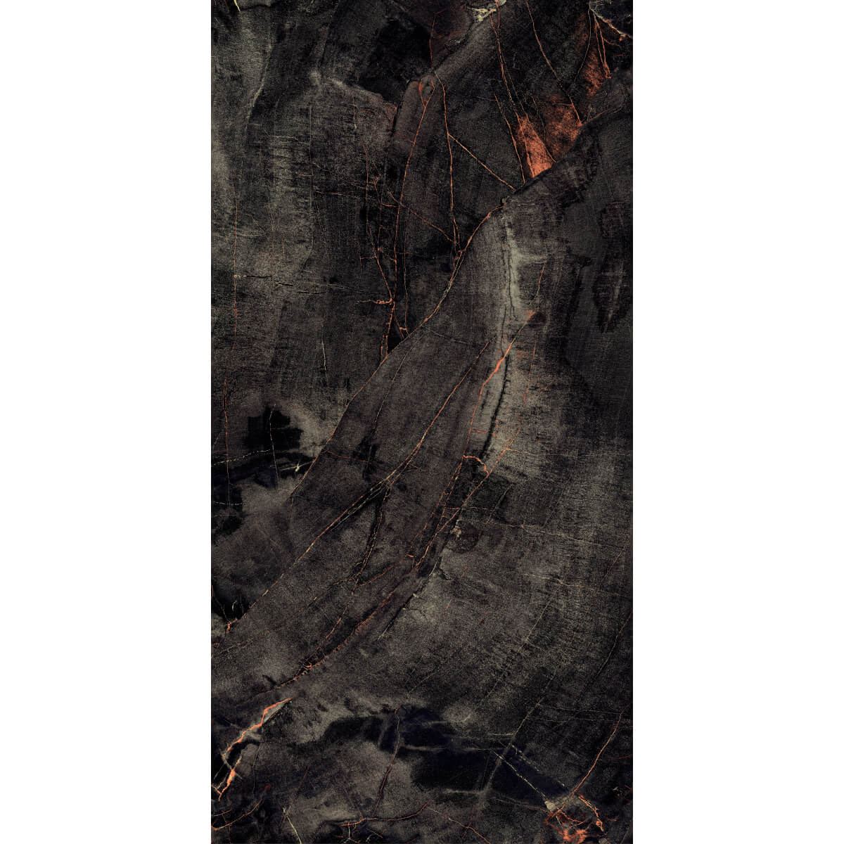 Gresie interior/exterior portelanata glazurata Fossil Agate, negru, lucios, 9 mm, 80 x 160 cm