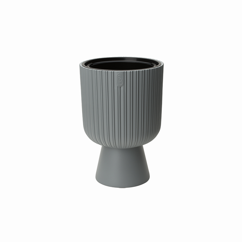 Ghiveci Keli Mika Petit, PVC, gri, diametru 18 cm, inaltime 26.5 cm