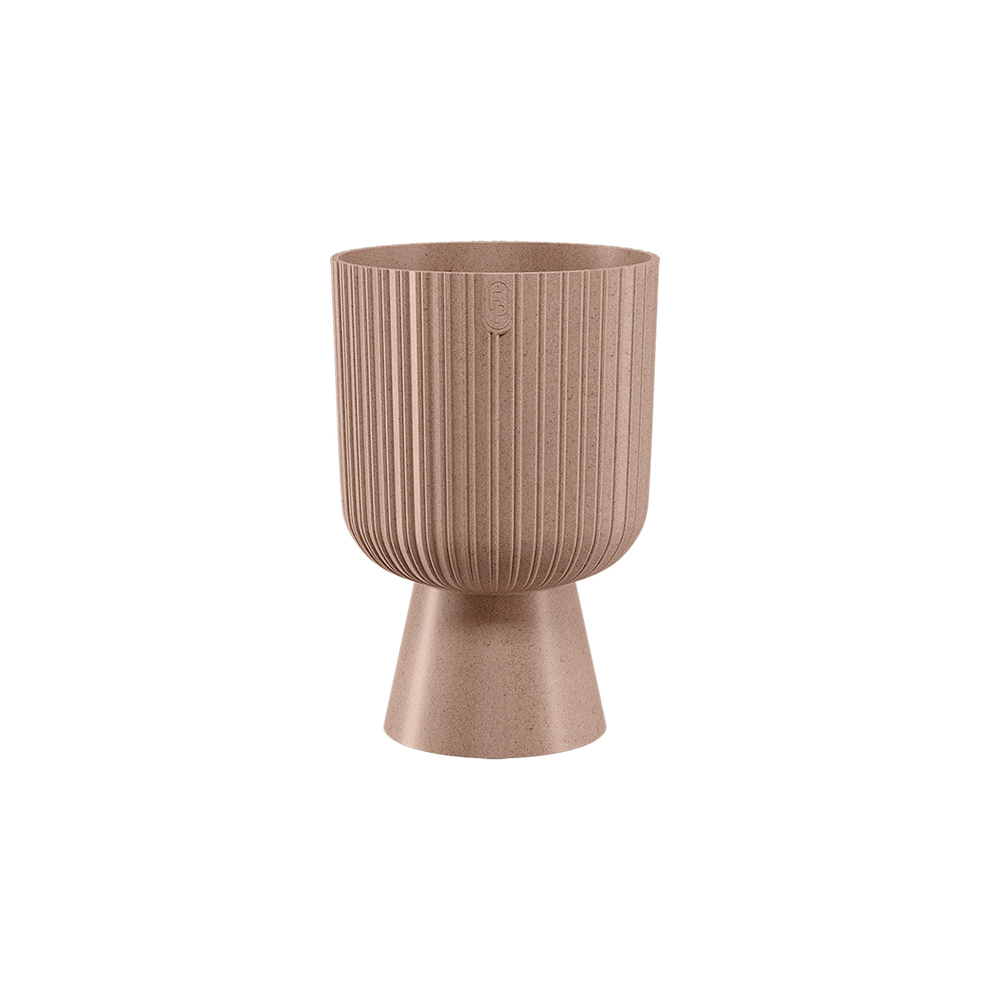 Ghiveci Keli Mika Petit Eco Wood, PVC, maro piatra, diametru 18 cm, inaltime 26.5 cm