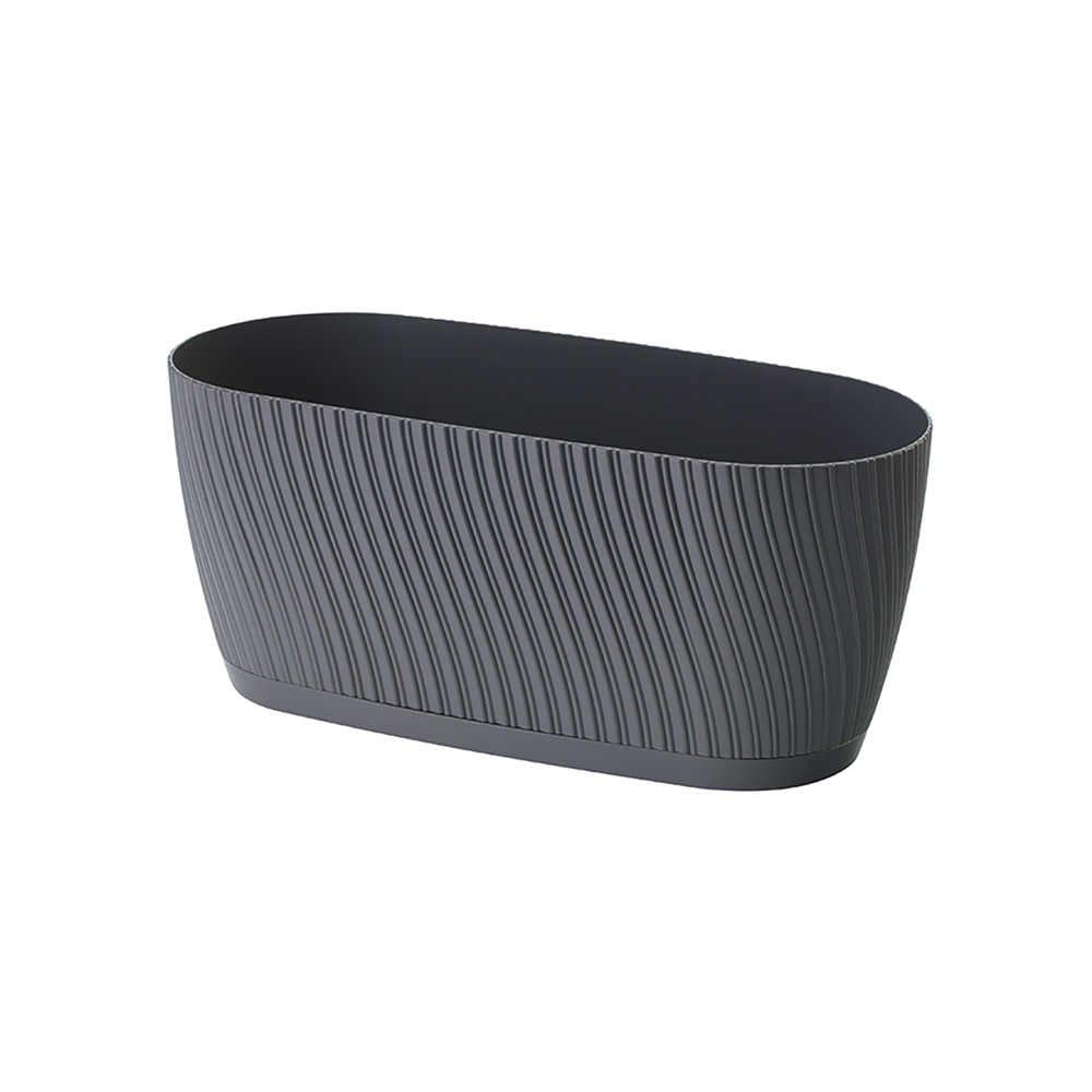 Jardiniera cu farfurie Mika Eco, plastic, antracit, 27 x 12.6 x 11.8 cm