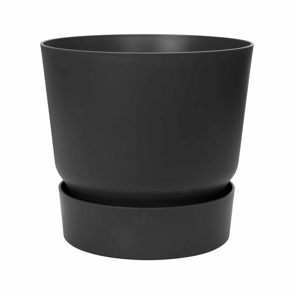 Ghiveci cu rezervor de apa Elho Greenville, plastic, negru, diametru 14 cm, 13 cm