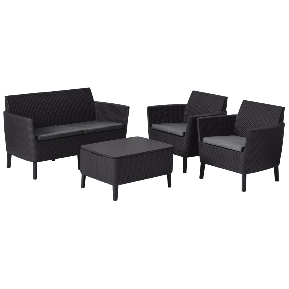 Oferte la Set mobilier de gradina, 4 piese, Keter Salemo, plastic, 2 fotolii 74 x 67 x 76cm, canapea 133 x 67 x 76 cm, masa 76 x 56 x 42cm, gri antracit