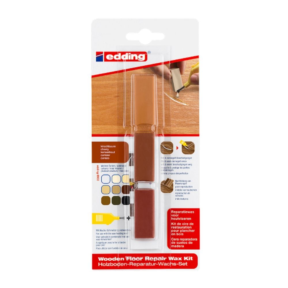 Kit de ceara pentru repararea pardoselilor din lemn Edding 8902, cires, 3 buc/set