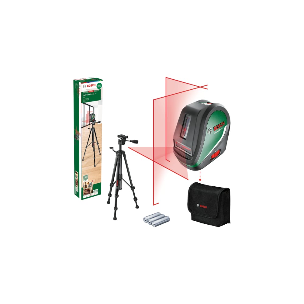 Oferte la Nivela cu laser cu linii in cruce Bosch Universallevel 3, autonivelare, stativ si geanta