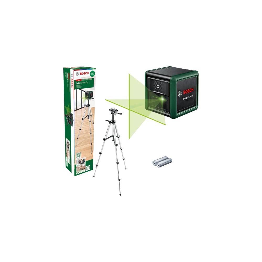 Oferte la Nivela cu laser cu linii in cruce Bosch Quigo Green, autonivelare, stativ si 2 baterii AAA
