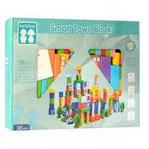 Oferte la Set 100 Cuburi Constructie Din Lemn Smart Town Beilaluna Toys