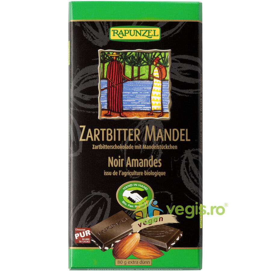 Ciocolata Amaruie cu Migdale si 55% Cacao Ecologica/Bio 80g