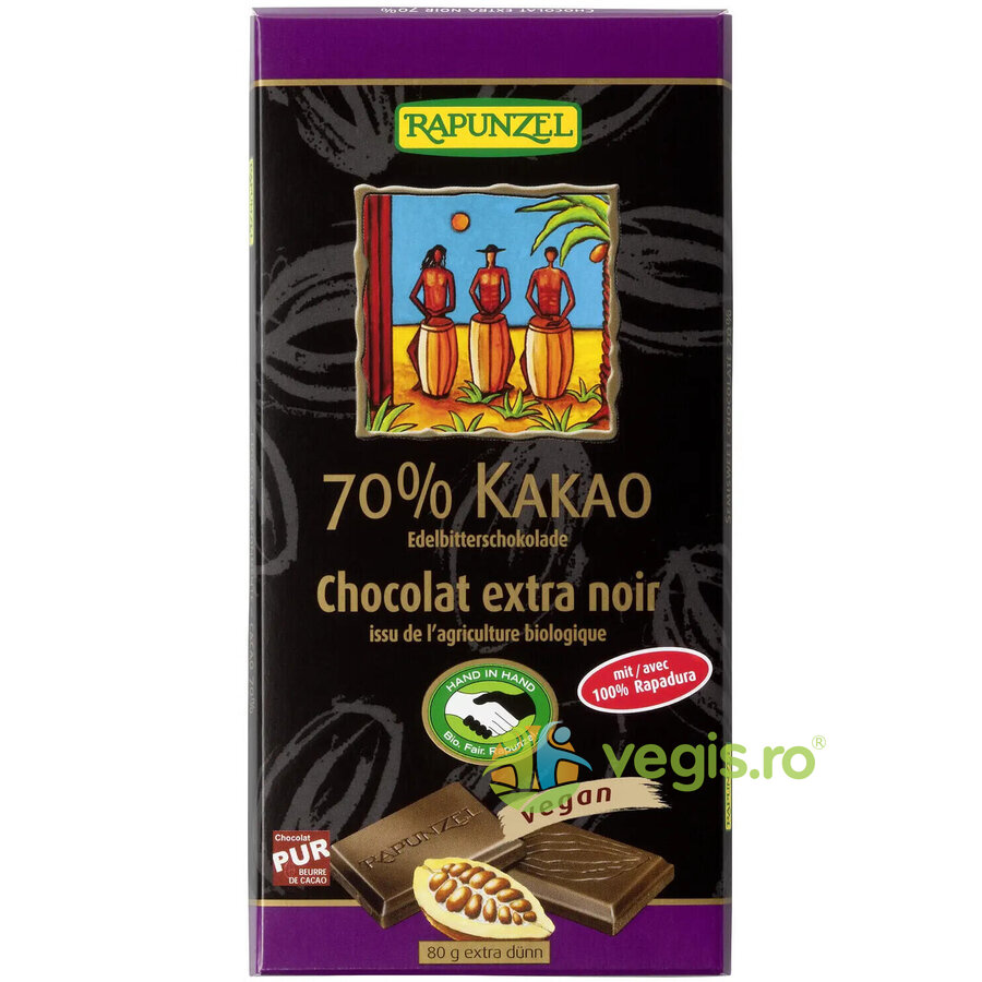 Ciocolata Amaruie Vegana 70% Cacao Ecologica/Bio 80g