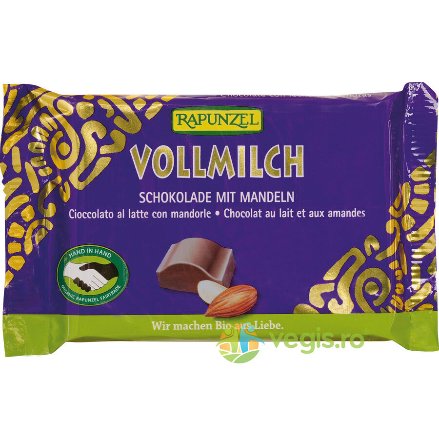 Ciocolata cu Lapte Integral si Migdale Intregi Ecologica/Bio 100g