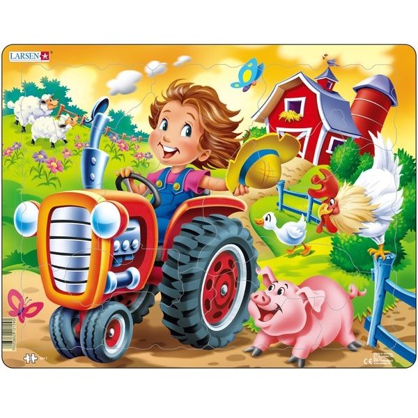 Oferte la Puzzle Copil la Ferma pe Tractor, 15 Piese Larsen LRBM7