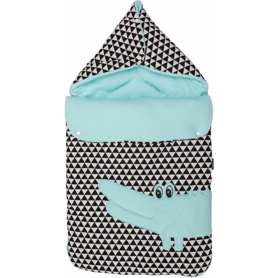 Womar Zaffiro - Port Bebe cu broderie Crocodil, Turcoaz/Alb/Negru
