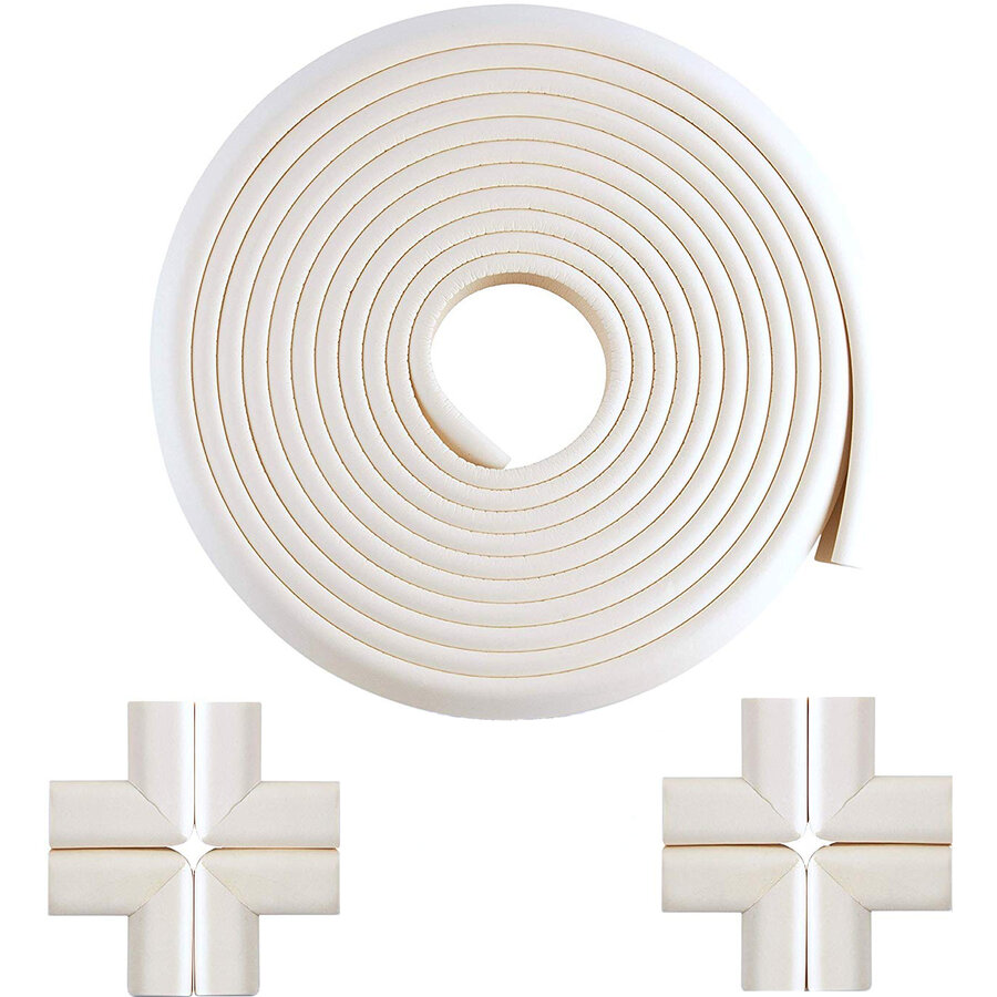 Set Rola protectie multifuntionala XXL de 6m si 8 aparatori moi pentru colturi Bambinice BN008, Alb