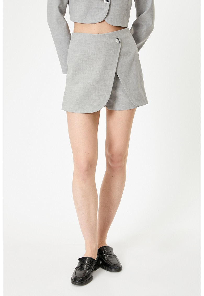 Fusta-pantalon uni cu talie inalta - Gri melange