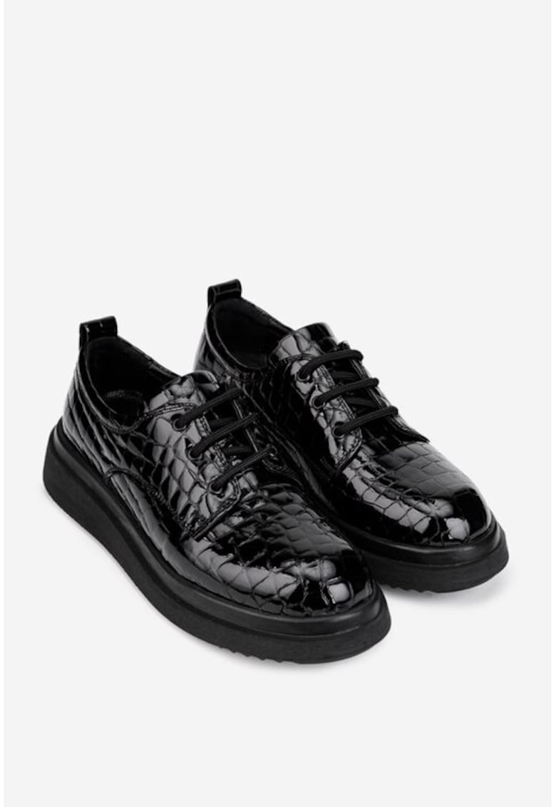 Pantofi dama negri din piele lacuita croco
