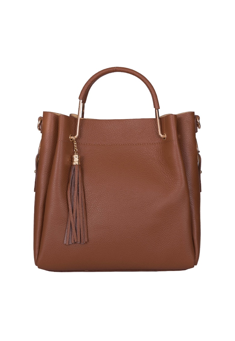 Geanta Fabiana din piele naturala pentru dama - Coniac - 32x32cm