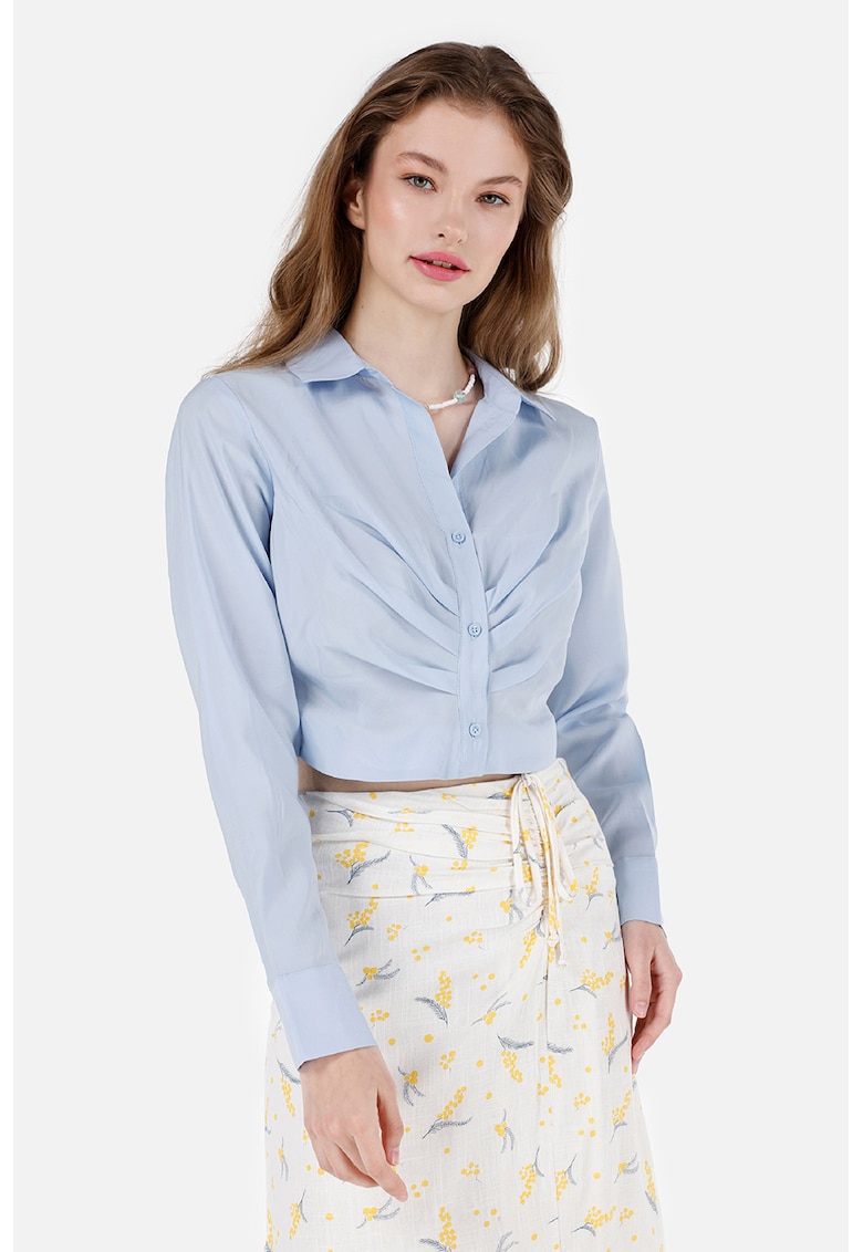 Camasa crop din amestec de lyocell - Albastru deschis