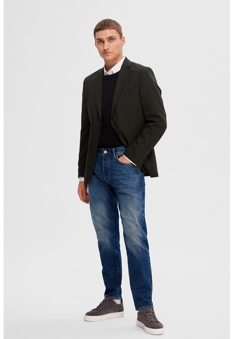Blugi drepti cu aspect decolorat - Albastru