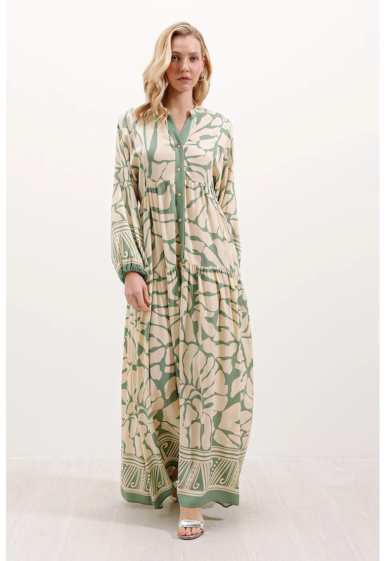 Rochie maxi HiCCUP BDART - decolteu în V - Verde lime