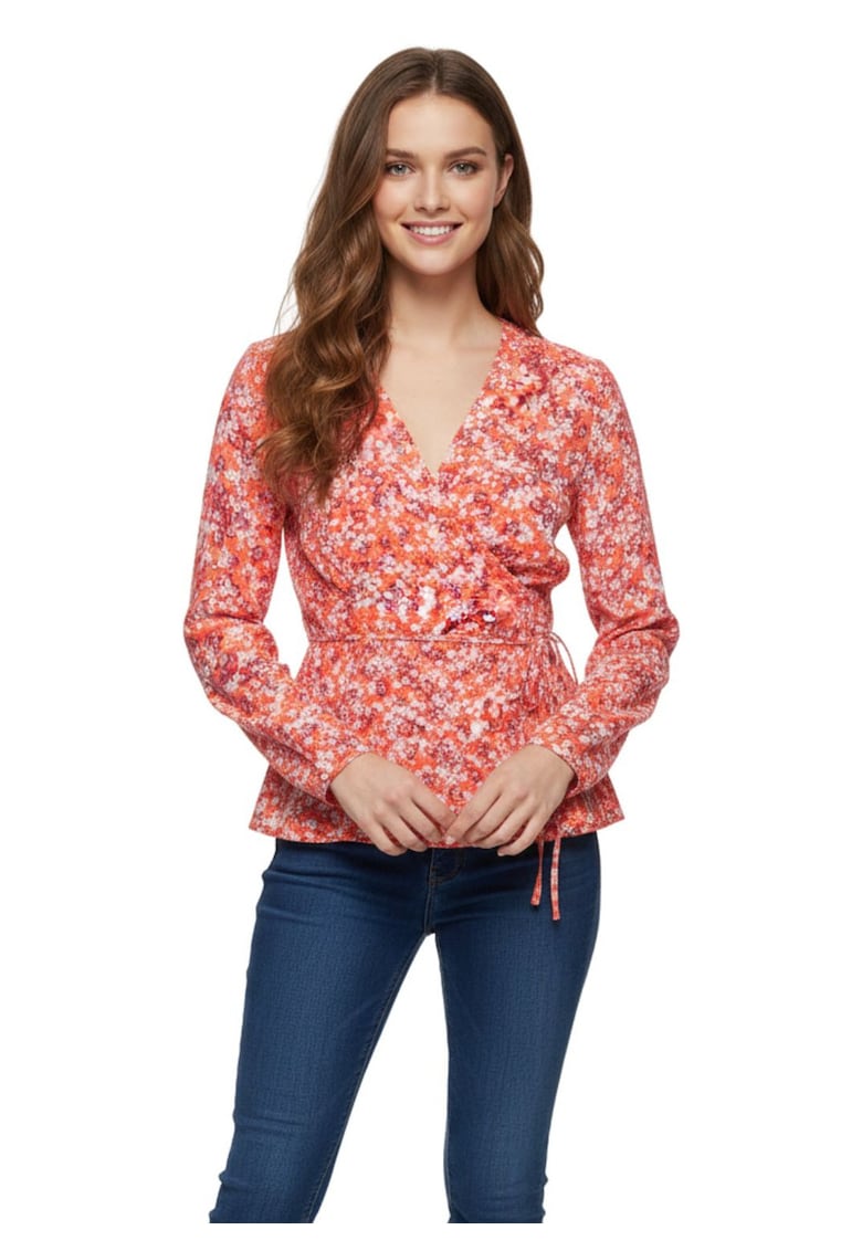 Oferte la Bluza de dama  Elonora Wrap florala portocalie cu legatura