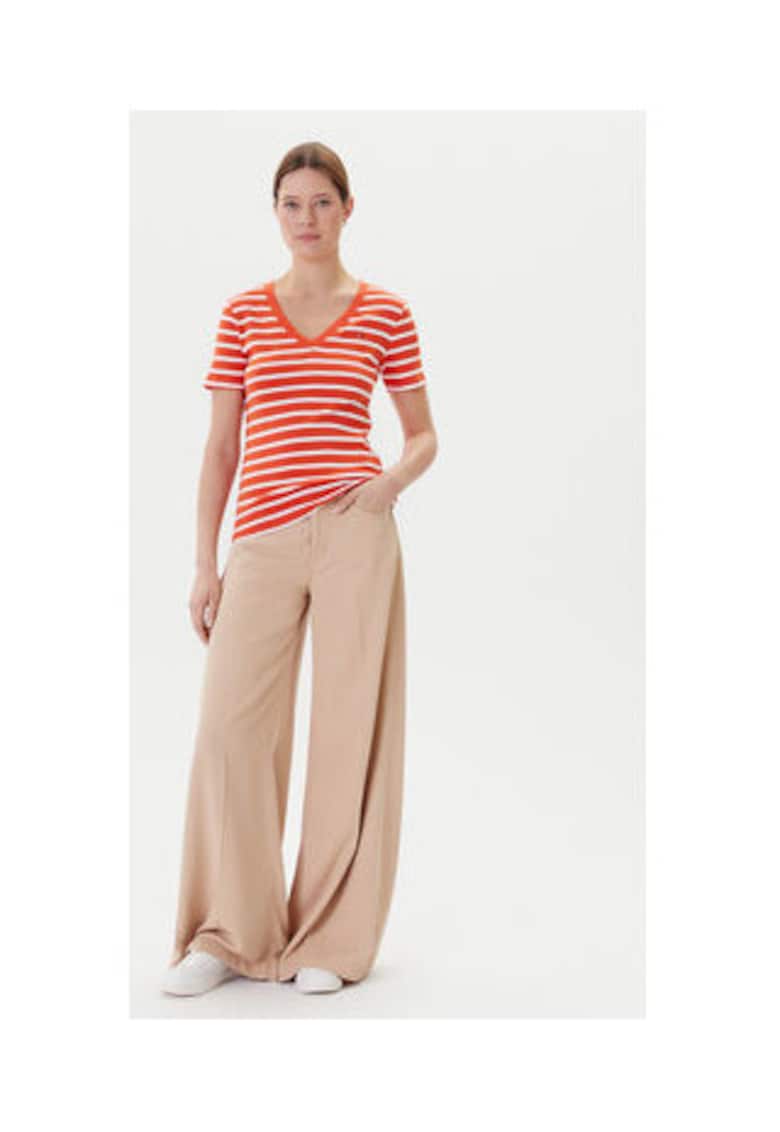 Tricou pentru femei -  bumbac - portocaliu/alb -