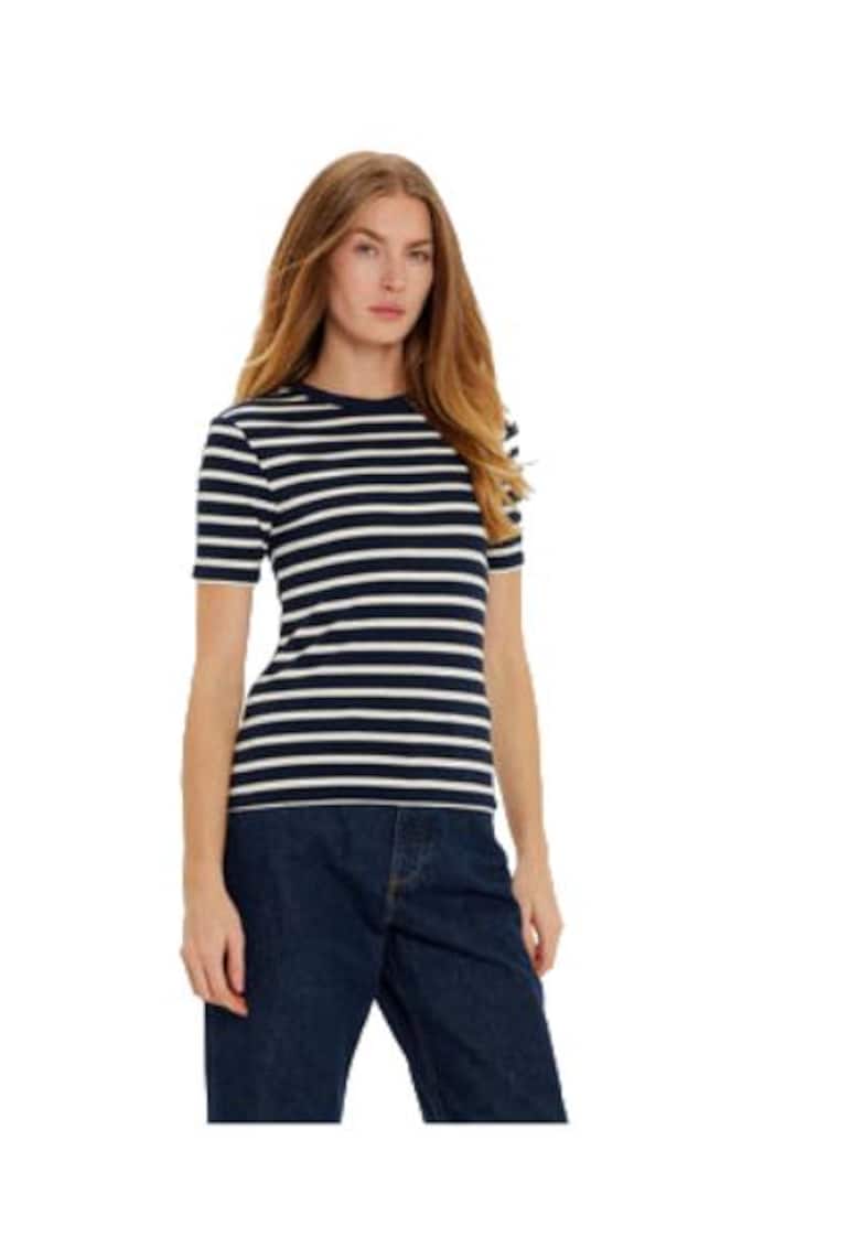 Tricou dama -  viscoza/elastan - bleumarin/alb