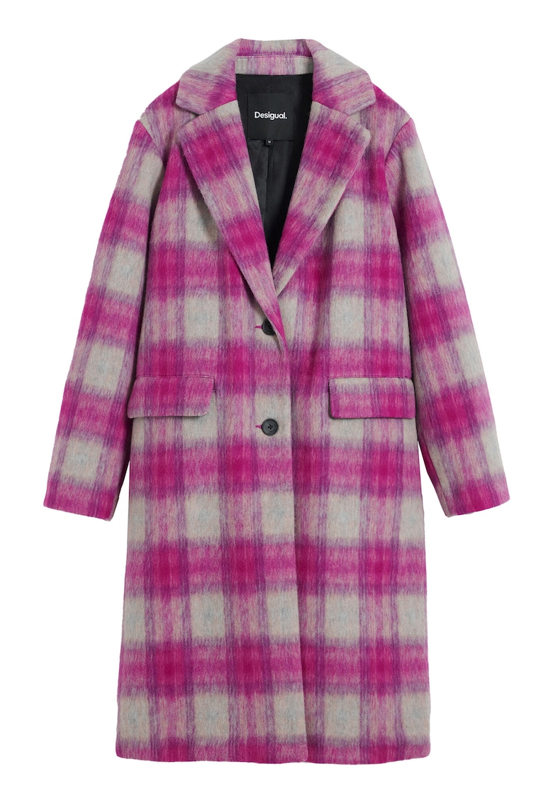 Oferte la Palton dama -  carouri - roz - 58% poliester - 42% lana