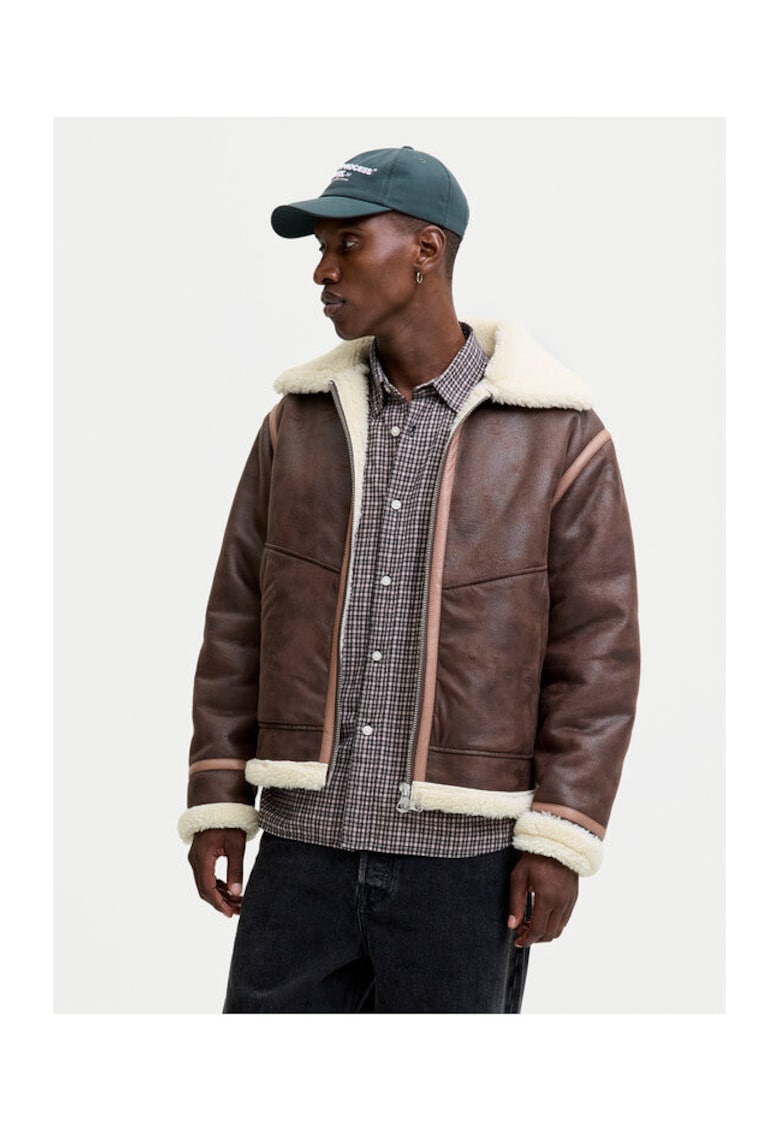 Geaca din imitatie de piele - Jack Jones - maro - 100% imitatie de piele
