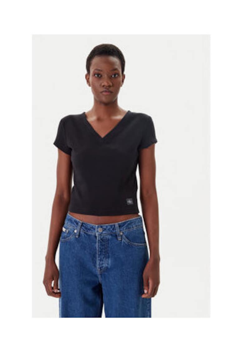 Tricou dama -  negru - bumbac/elastan - Negru