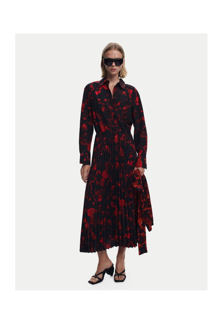 Rochie camasa Dama -  Negru - Rosu - 100% poliester
