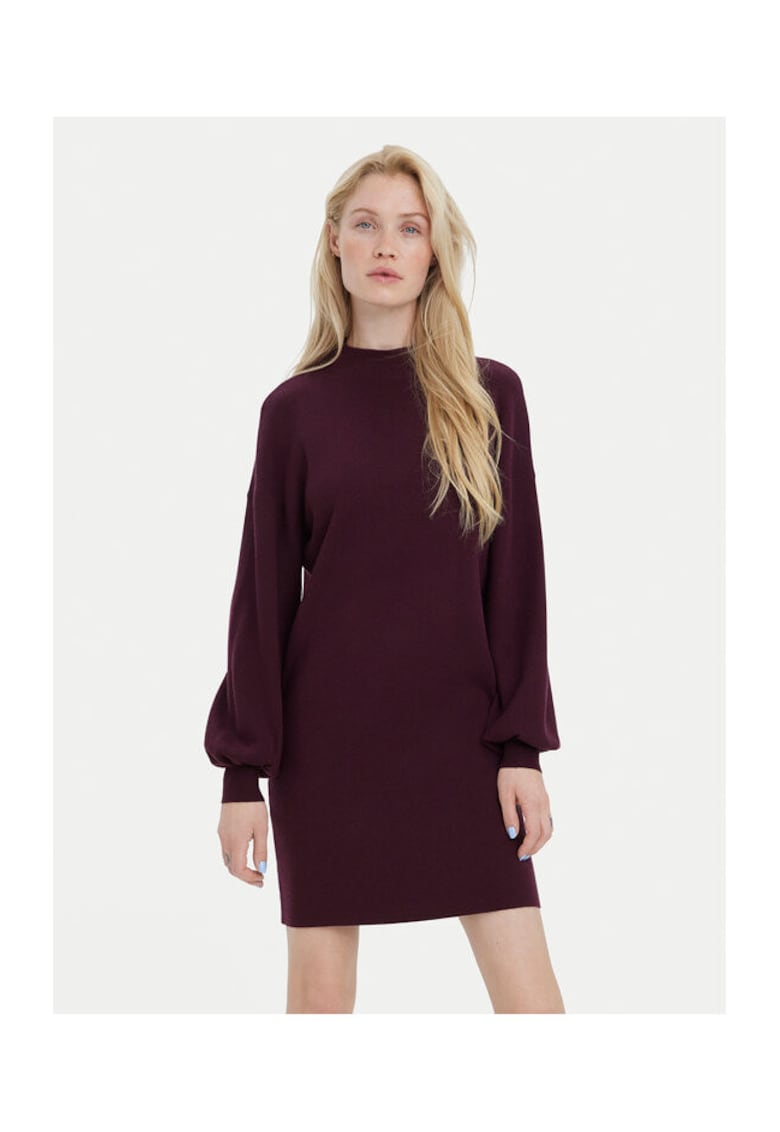 Rochie tricotata de dama -  52% viscoza - 28% poliester - 20% nailon - Visiniu