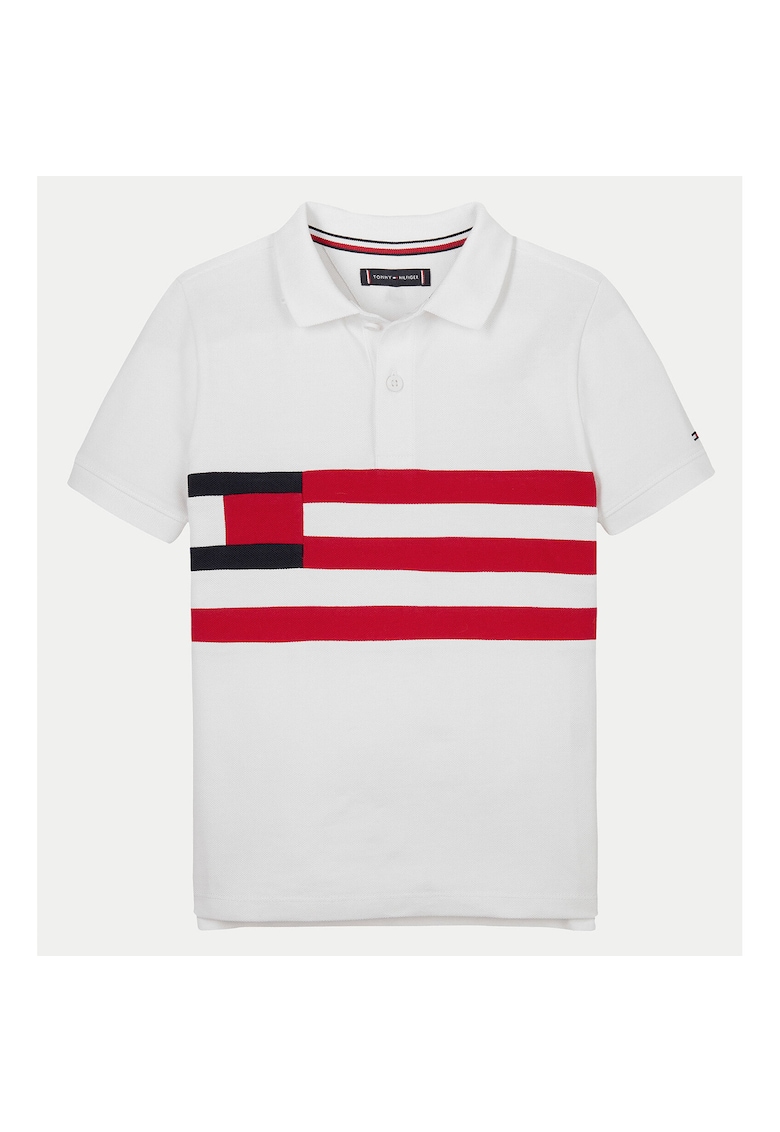 Tricou Polo Baiat -  Alb/Rosu - 100% bumbac - 14Y
