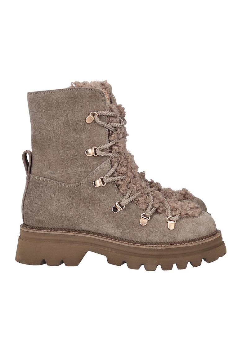 Ghete de piele intoarsa cu garnituri din material sintetic - Maro taupe