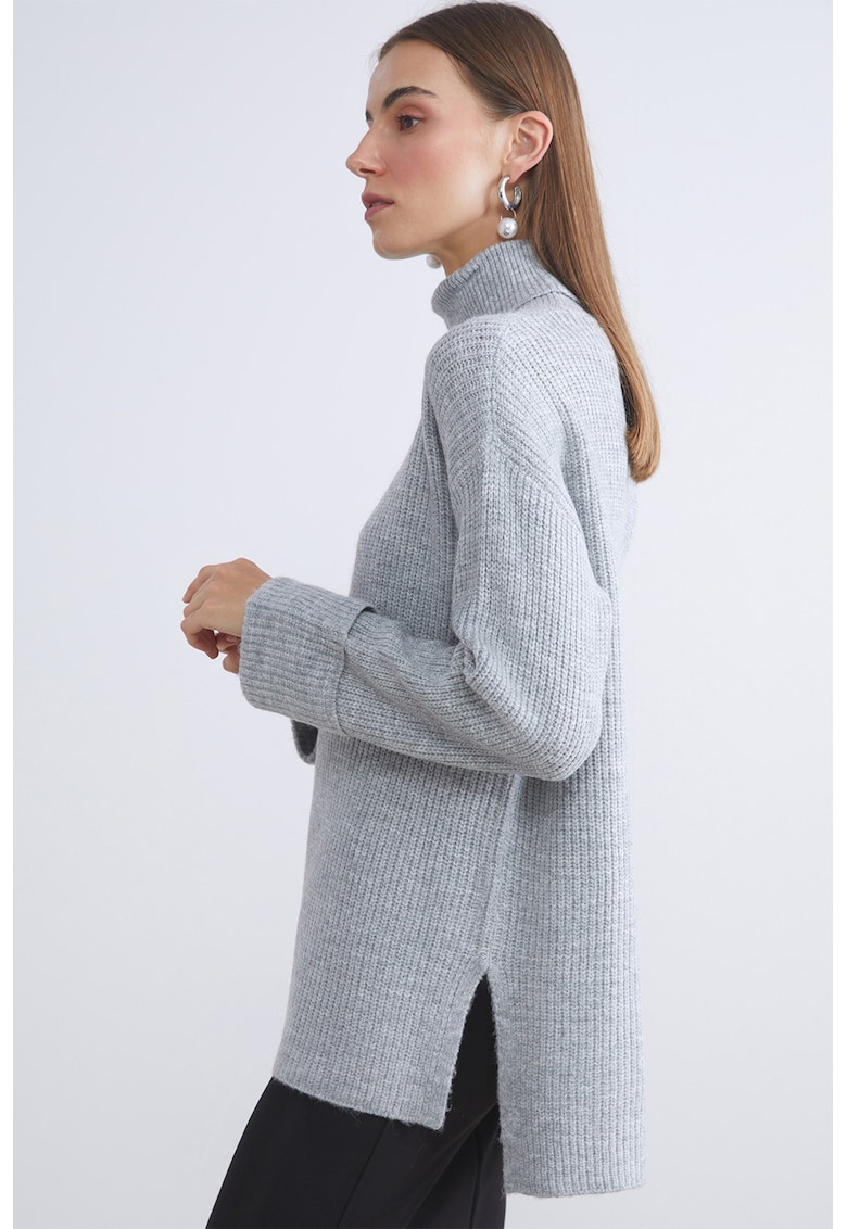 Oferte la Pulover supradimensionat cu guler inalt - Gri deschis melange