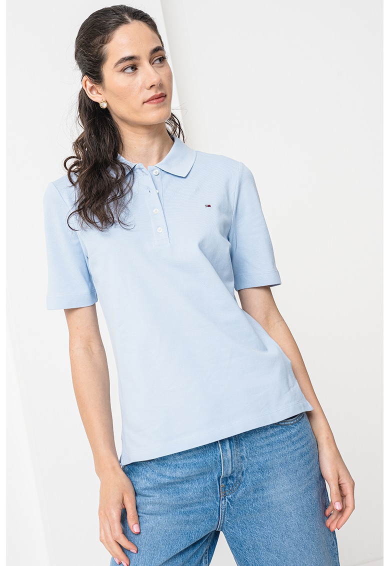 Tricou polo regular fit cu logo discret - Albastru pastel
