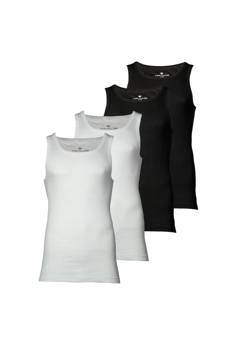 Set de top-uri din bumbac - 4 piese - Alb/Negru