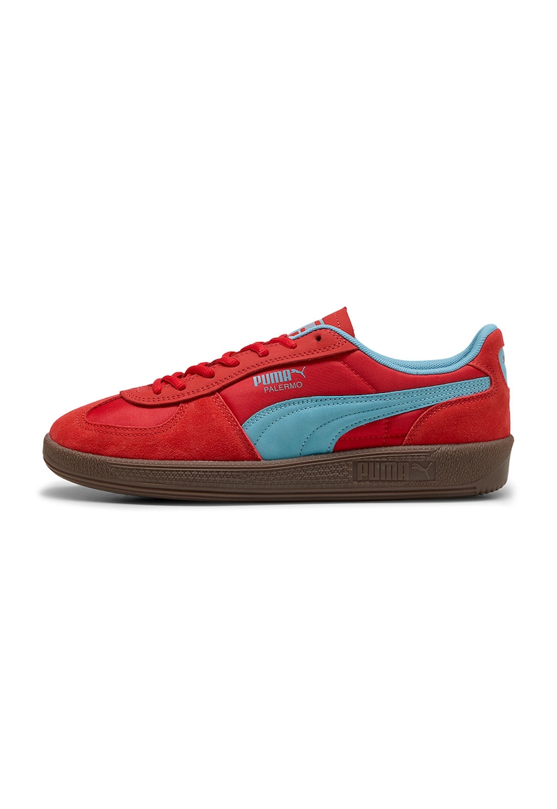 Pantofi sport Palermo Pop de piele intoarsa cu insertii de piele ecologica - Rosu/Albastru deschis
