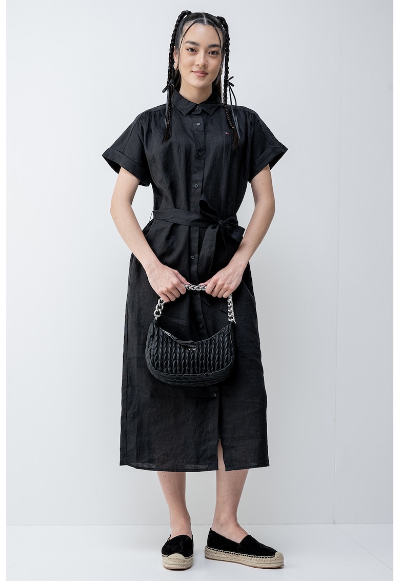 Rochie-camasa de in cu maneci scurte - Negru