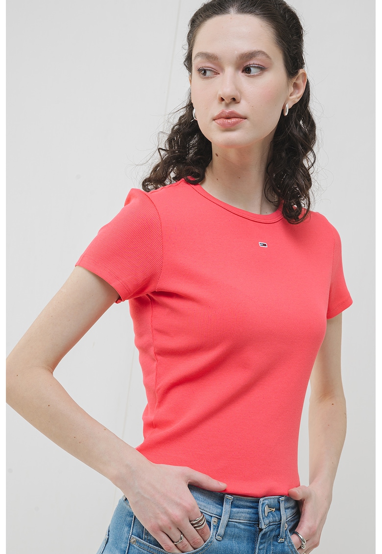 Tricou slim fit striat - Coral