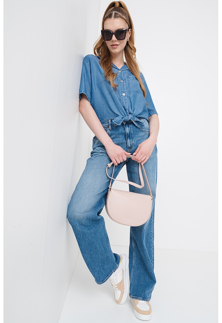 Camasa din denim cu maneci medii - Albastru deschis