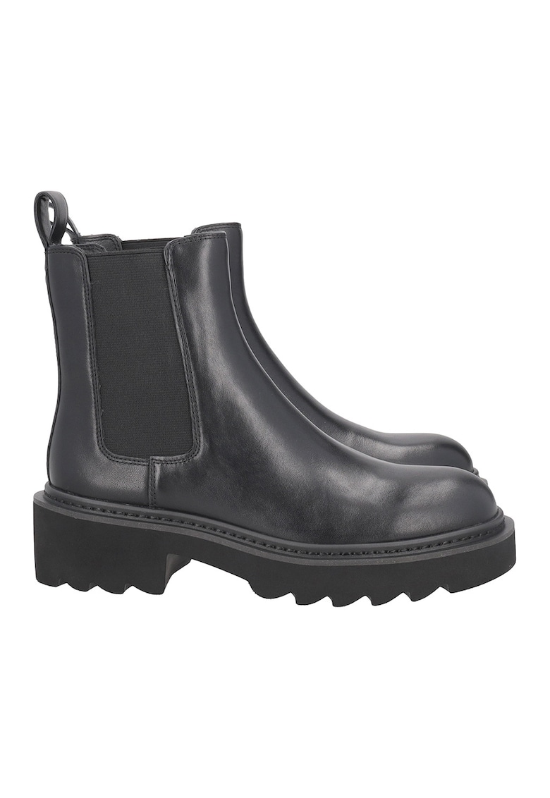 Ghete Chelsea de piele cu toc masiv - Negru