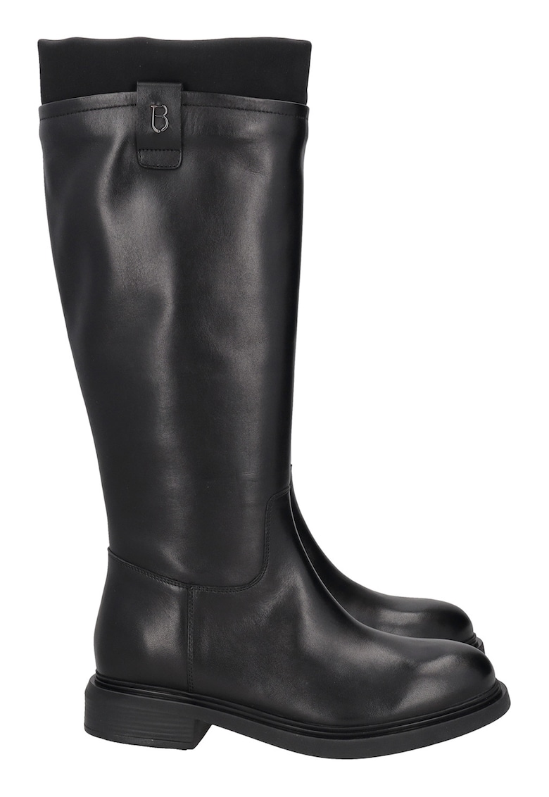 Cizme mid-calf de piele cu garnitura din material textil - Negru