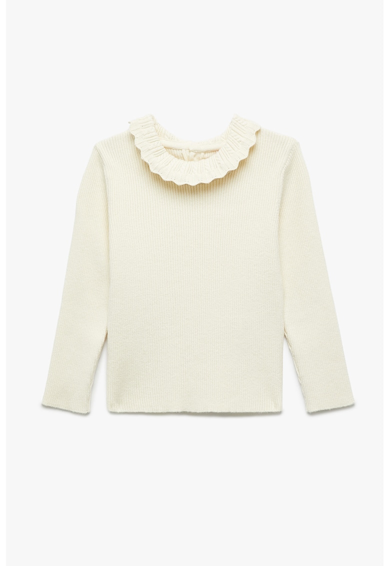 Oferte la Pulover striat cu guler cu volane - Crem