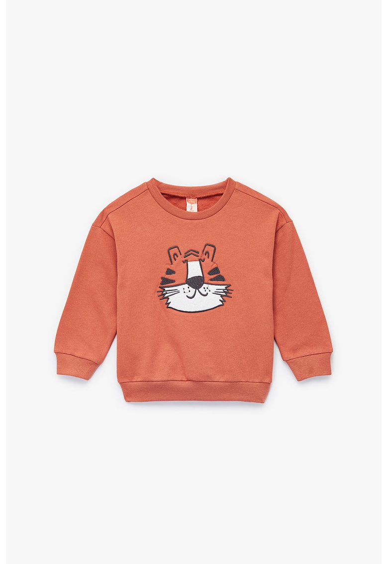 Oferte la Bluza de trening cu decolteu la baza gatului si broderie - Coral
