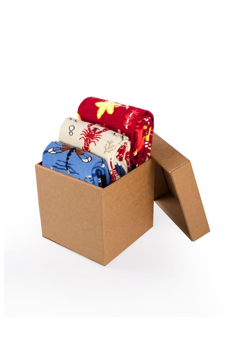 Set 3 perechi de sosete bumbac Fine Cotton Sealife Homar - Libelula - Steluta de Mare