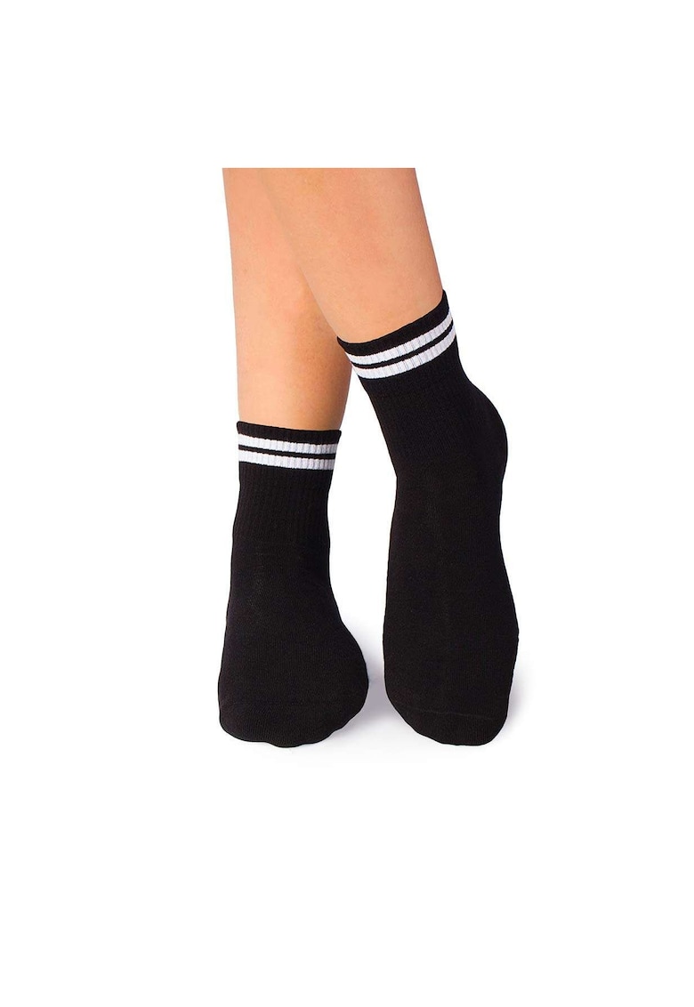 Sosete bumbac organic negre cu 2 dungi albe Active Day - Negru