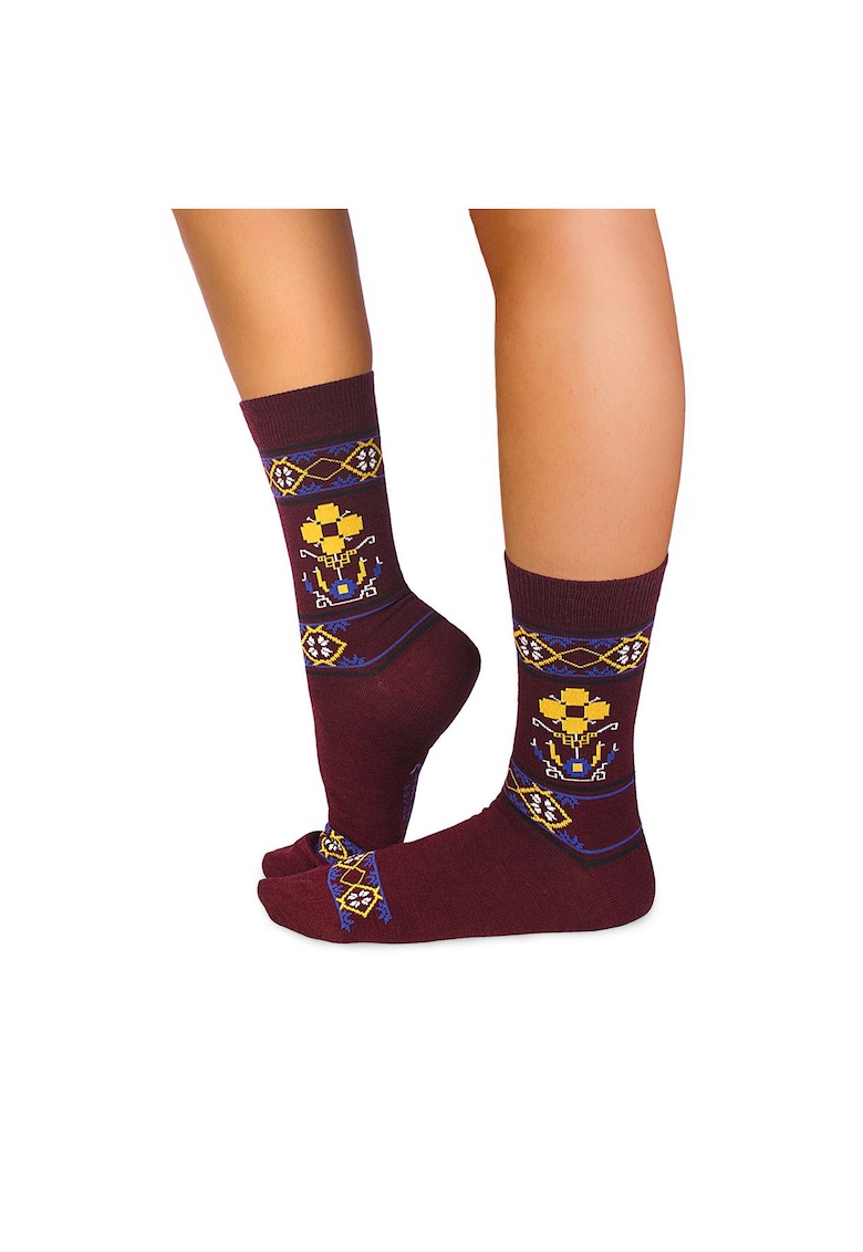 Sosete merino Ethno Fine Bordeaux -